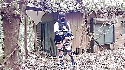 Bare skin brunette masturbating in the abandoned house