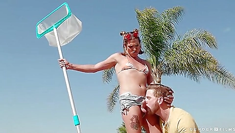 Public pool is where trans girl is getting fucked by a big cock