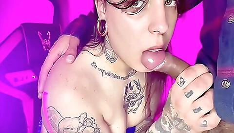 Busty tattooed milf and her neighbor have a threesome