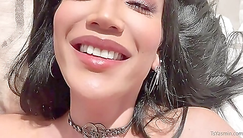 Shy brunette Shemale is getting fucked by a big dick