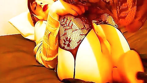 Sexy brunette is fucked to a very great pleasure in a machine