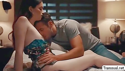 This blonde ebony shemale is going to suck and fill his twat